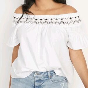 OLD NAVY off shoulder white brown cream embroidery top shirt blouse NWOT PLUS 2X